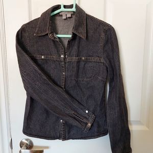 Esprit Women's Size 2 Denim Jeans Shirt With Contrast Stitching Cotton Black
